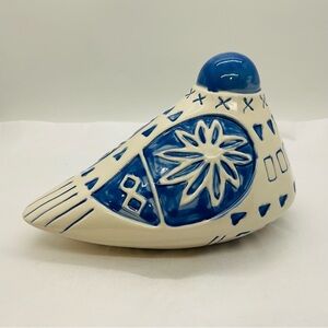 Tracy Boyd Blue&White Ceramic Tonala Bird/ Chicken Hand Painted Figurine, 7.5"